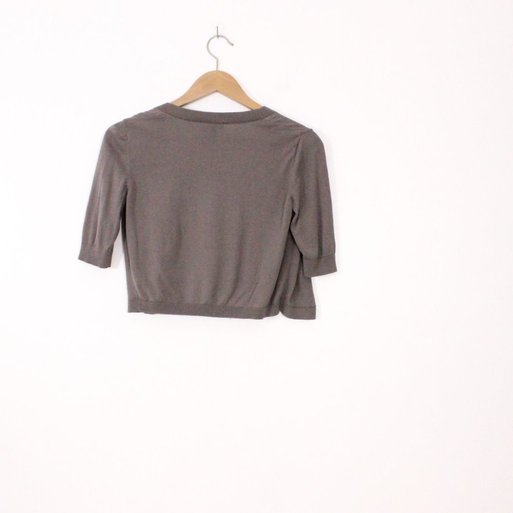 *Le Chateau Brown Beige Cropped 3/4 Sleeve Cardigan - Picture 7 of 7